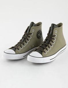 CONVERSE Chuck Taylor All Star Leather High Top Shoes - LT GREEN | Tillys Earthy Converse, Converse Green High-top Sneakers, Green Converse High-top Sneakers, Beige Converse, Green High-top Converse Canvas Shoes, Green Converse High-top Sneakers With Rubber Sole, Converse Chuck Taylor 70, Chuck 70s, Cool Converse