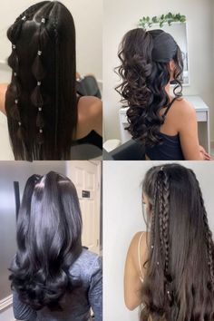 Hairstyle, hair, black hair, brunette, brown hair, back to school hairstyle, latina, hispanic, latina hair, copy n paste latina, curly hair, straight hair, easy hairstyle, quick hairstyle, bubble braids, braids, pony tails, quinceanera. Hair Quinceanera, Κούρεμα Bob, Latina Hair, Quinceanera Hairstyles, Quince Hairstyles, Hairstyles For Layered Hair, Caramel Highlights