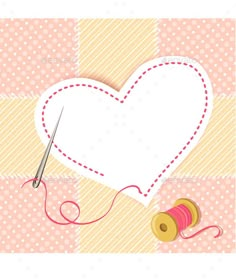 sewing needle and thread with heart shape on checkered background