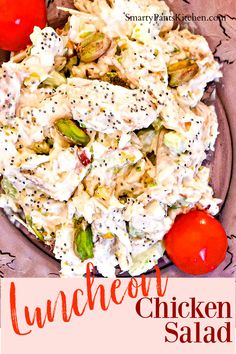 Chicken salad on purple plate garnished with cherry tomatoes. Poppy Seed Chicken Salad Recipe, Salad Recipes With Chicken, Pistachio Chicken, Salad Recipes Healthy Dinner, Best Chicken Salad, Healthy Dinner Salads, Best Chicken Salad Recipe, Poppy Seed Chicken, Dijon Dressing