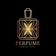 perfume logo design with golden leaves