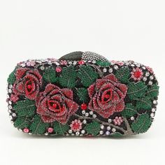 Gold Crystal Bridal floral clutch #Clutches #RoseClutch Crystal Purse, Crystal Handbag, Wrist Chain, Rhinestone Handbags, Rhinestone Rose, Rose Crystal, Floral Clutches, Rhinestone Clutch