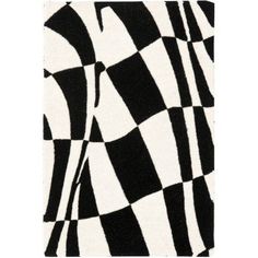 a black and white rug with checkered design