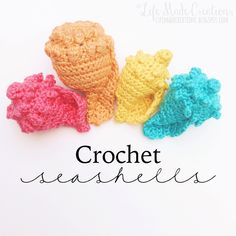 crochet seashells with the words crochet seashells written below them