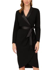 Adrianna Papell Tuxedo Wrap Sheath Dress Black Tuxedo Dress, Swimsuit Cover Up Dress, Tuxedo Dress, Black Tuxedo, Black Sheath Dress, Beauty Awards, Evening Gowns Formal, Cover Up Dress, Adrianna Papell