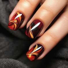 Orange And Burgundy Nails, Fall Nails Ideas Autumn Simple, Flame Color Palette, Color Palette Nails, Fall Transition Nail Colors, Fall Nail Styles, Palette Nails, Copper Nails Designs