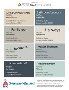 the color scheme for different rooms and bathrooms