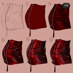 the instructions for how to make a skirt out of shiny material, including zippers and drawstring