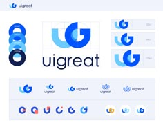 the logos for ugreat are designed with overlapping shapes and font, which can be used