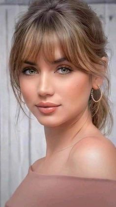 Bangs For Round Faces Double Chin, Short Angles On Long Hair, Taylor Swift Mid Length Hair, Woman’s Haircut With Bangs, A Shape Bangs, Soft Textured Bangs, Bangs With Longer Side Pieces, Heavy Framing Fringe, Hairstyles For Long Hair 40 Years Old