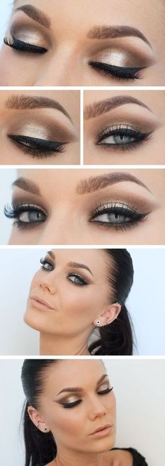 Create this look using Mary Kay sweet cream, rose gold, and espresso mineral eye colors and gel eyeliner Make Up Gold, Almond Eyes, Neutral Eyes, Linda Hallberg, Dream Fashion, Smink Inspiration, Beauty Make-up, Makijaż Smokey Eye, How To Apply Eyeliner