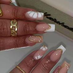 Medium Long Acrylic Nails, Fake Nails White, China Nails, French Tip Nail Designs, Fake Nails With Glue, Striped Nails, Nails Medium, Vacation Nails, Ballerina Nails