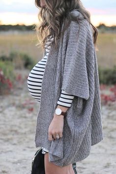 Maternity Style // Striped Dress with Cozy Cardigan and Clarks New Fall Line Bump Style Winter, Maternity Sweater Dress, Orange Cardigan