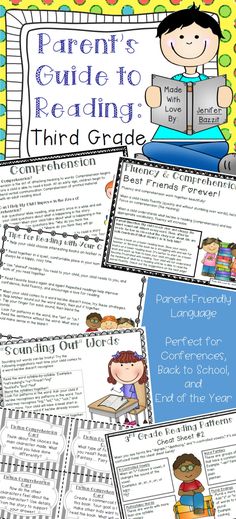 the parent's guide to reading third grade is shown with text and pictures on it