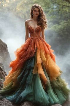 Whimsical Gown Fairytale, Unique Long Dresses, Ball Gowns Fantasy Fairytale, Ball Gowns Fantasy, Magical Dress, Pixie Dress, Prom Girl Dresses, High Fashion Dresses