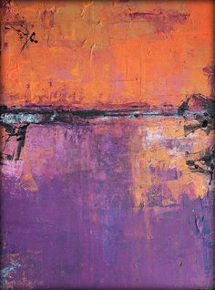 an orange and purple abstract painting on canvas