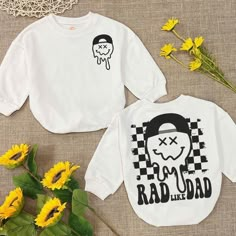 Rad Like Dad Romper- Cute Father's Day Boy Gift- Funny Retro Romper Sweatshirt - I Love My Dad Romper Gift For baby Boy  Clothes - Handmade  - Ships from USA  - Materials: 100% CPSIA Compliant and Ethically Made material Light fabric (5.0 oz/yd² (170 g/m  Crafted with soft, breathable fabric, this romper ensures your baby stays comfortable through playtimes and nap times alike. Featuring charming designs suitable for all babies, our romper is as adorable as it is practical.  Quick Sizing Tip  Ou Baby Onesies For Boys, Retro Romper, Nap Times, Baby Wishlist, Boy Baby Shower Themes, I Love My Dad, Boy Onesie, Baby Boy Onesies, Wishes For Baby