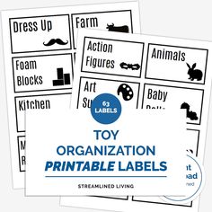 printable toy playroom organizing labels with pictures for non-readers for an organized home Storage Bin Labels, Life Organization Binder, Toy Room Organization, Garage Organizing, Bathroom Organizing, Toy Labels, Labels Clothing, Printable Toys, Bin Labels