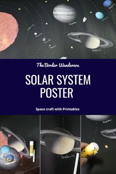 the solar system poster is shown in three different pictures