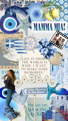 a collage of images with words and pictures on them, including an image of a woman