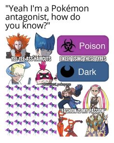 pokemon meme with different types of characters in the same image and caption below