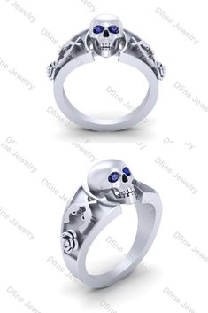 Cross Gun Pirate Skull Gothic Wedding Ring, Skull and Gun Ring, Skull and Rose Ring, Gothic Engagement Ring, Skull Jewelry, Skull Engagement Ring Womens Blue Sapphire Skull Eyes Cross Guns and Skull Ring, Skull and Rose Rings Womens, Geeky Skull Gothic Engagement Ring, Skull and Gun Ring Gift #dfinejewelrystore #skullring #skulljewelry #skullengagementringswomens #promisering #halloweensale #halloweenloversgift Engagement Ring Gothic, Gothic Wedding Ring, Roger Pirates, Medieval Wedding Ring, Wedding Ring Womens, Pirate Wedding, Gothic Wedding Rings, Skull Cufflinks, Skull Collection