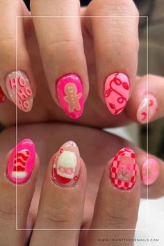 hot pink christmas nails Pink On Pink Nail Designs, Funky Nails Christmas, Pink 20th Birthday Nails, Preppy Nail Ideas Christmas, Short Easy Christmas Nail Designs, Pink Red And Green Christmas Nails, Preschool Nail Designs, Red And Pink Holiday Nails, Hot Pink And Red Christmas Nails