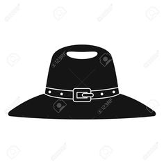 a black and white silhouette of a woman's hat with buckles on the brim