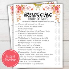 a printable friend giving truth or tale checklist