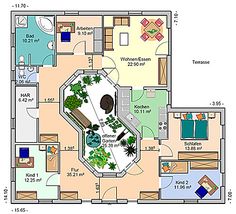 the floor plan for a house with two rooms and an attached swimming pool in it