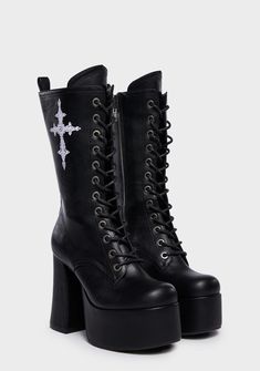 Goth Heel Boots, Gothic Heels, Goth Heels, Boots Goth, Gothic Boots, Demonia Shoes, Embroidered Cross