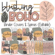 a poster with the words bushing boho and other things in pink, grey and yellow