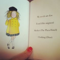 an open children's book with a drawing of a girl in a yellow coat