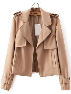 Khaki Coat, Cropped Coat, Lapel Coat, Beige Coat, Khaki Jacket, Beige Jacket, Military Style Jackets, Coat Pocket, Long Sleeve Jacket