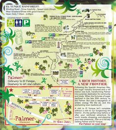 a map with palm trees and other things to see in the area that is on display