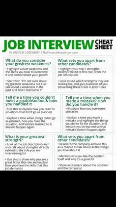 a job interview sheet with the words job interview written in bold green font on it