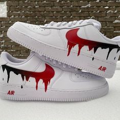 Custom Air Force 1 Aqua Red-shecustomize Black Air Force 1, Drip Design, Custom Shoes Diy, Painted Sneakers, Nike Fashion Shoes, All Nike Shoes, Custom Air Force 1, Cute Nike Shoes, Cute Nikes