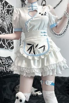 Panda Embroidery, Embroidery Aprons, White Apron, An Apron, Embroidery Top, A Skirt, Tier Skirt, Tiered Skirt