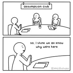 a comic strip with two people sitting at a table talking to each other