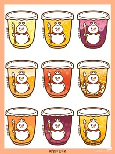 some cups that have snowmen in them