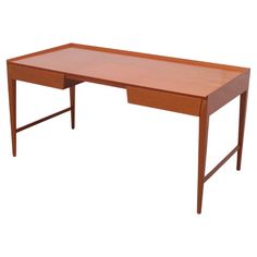 a wooden desk sitting on top of a white background