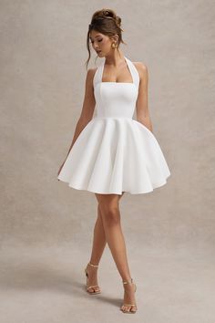 Peggy White Halter-Neck Skater Mini Dress – Club L London - USA White Skater Dress, I Have Nothing To Wear, Skater Mini Dress, Black Dress Prom, I Have Nothing, Black Tie Gala, Skater Dresses, Party Dress Long Sleeve, Christmas Party Dress