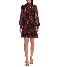 Alex Marie Tinsley Chiffon Floral Print Mock Neck Long Sleeve Ruffled Mini Shift Dress | Dillard's Casual Wedding Guest Dresses, Alex Marie, Eclectic Modern, Chiffon Floral, Mock Neck Long Sleeve, Daytime Dresses, Printed Shift Dress, Mock Neckline, Dress Silhouette