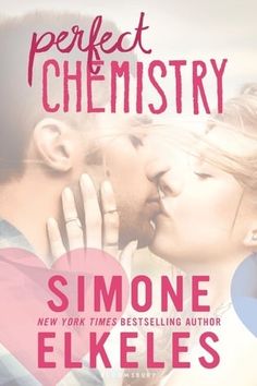 the cover of perfect chemistry by simone elkeels, with an image of a man kissing a woman's face