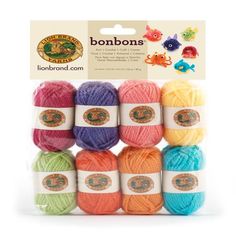 six skeins of yarn in assorted colors