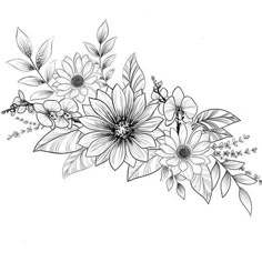 a black and white drawing of flowers