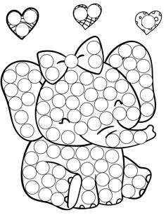 an elephant coloring page with hearts in the background