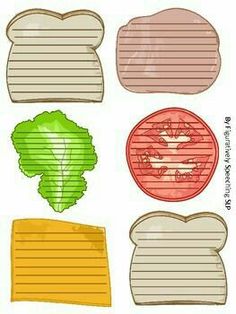 a bunch of different types of breads and vegetables on a white background with lines in the middle