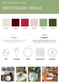 an info sheet showing the different types of plates and dishes in each color scheme, including green