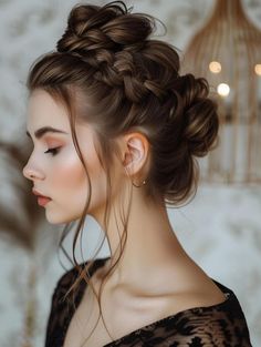 Elegant and Versatile Braided Bun Hairstyles Braid Bun With Bangs, Simple Indian Bun Hairstyles, Bun With Braid Around It, Dance Bun With Braid, Short Hair Braid Styles, Short Hair Braids, Juda Hairstyle Buns On Lehenga For Girls, Braided Bun Styles